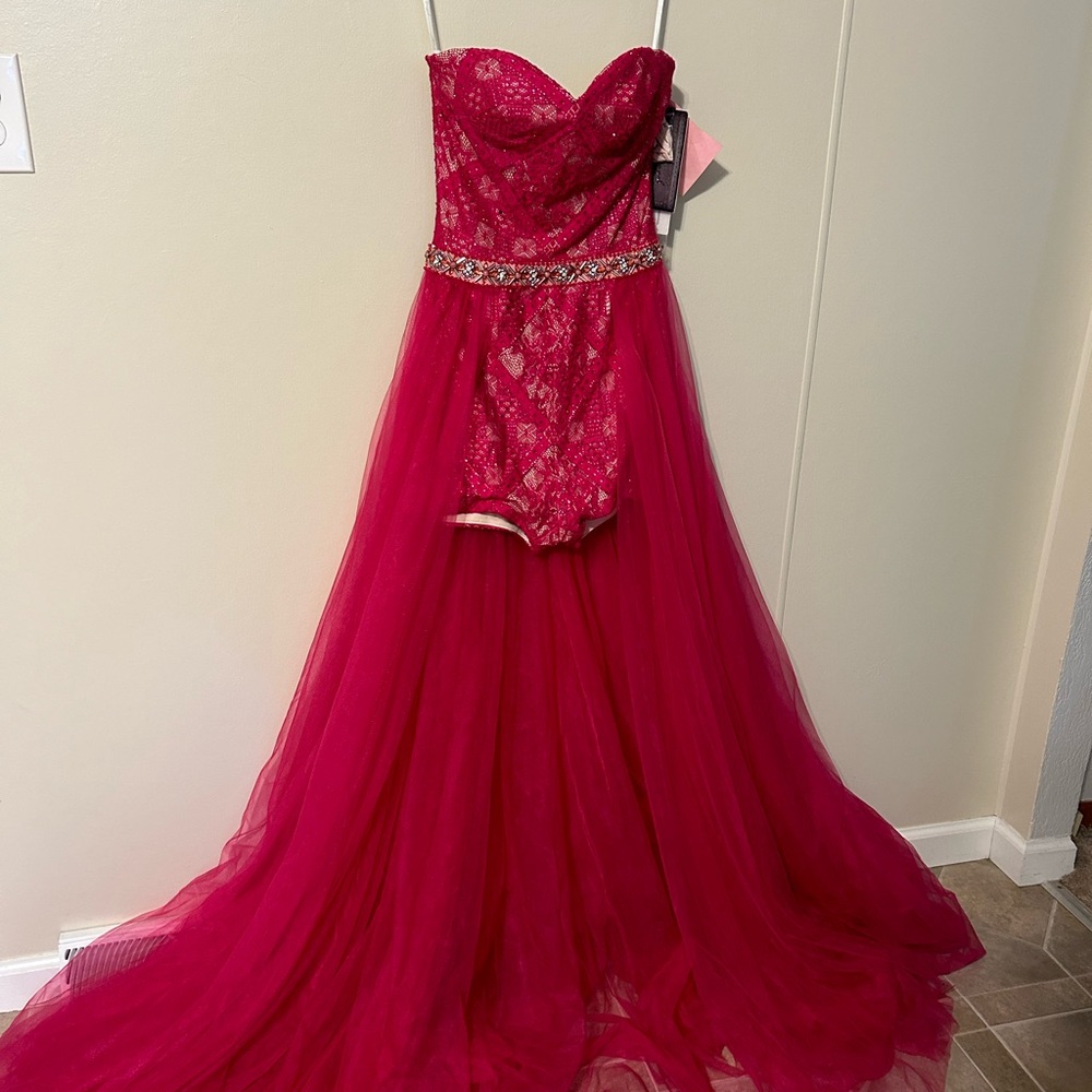 Pink Sequin Mac Duggal dress with over skirt
